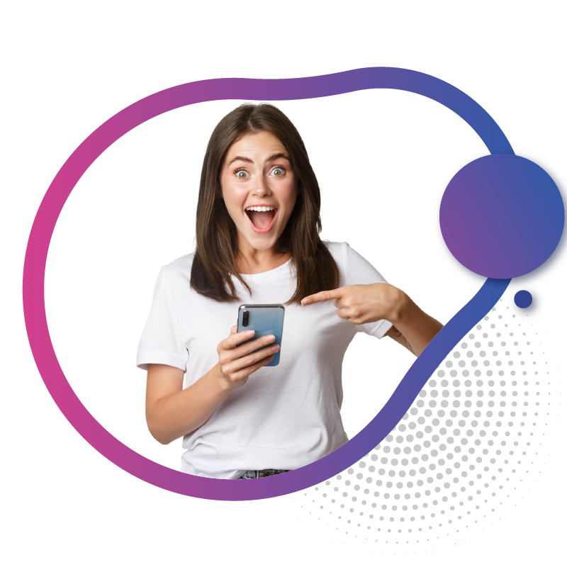 Woman celebrating mobile recharge or digital success