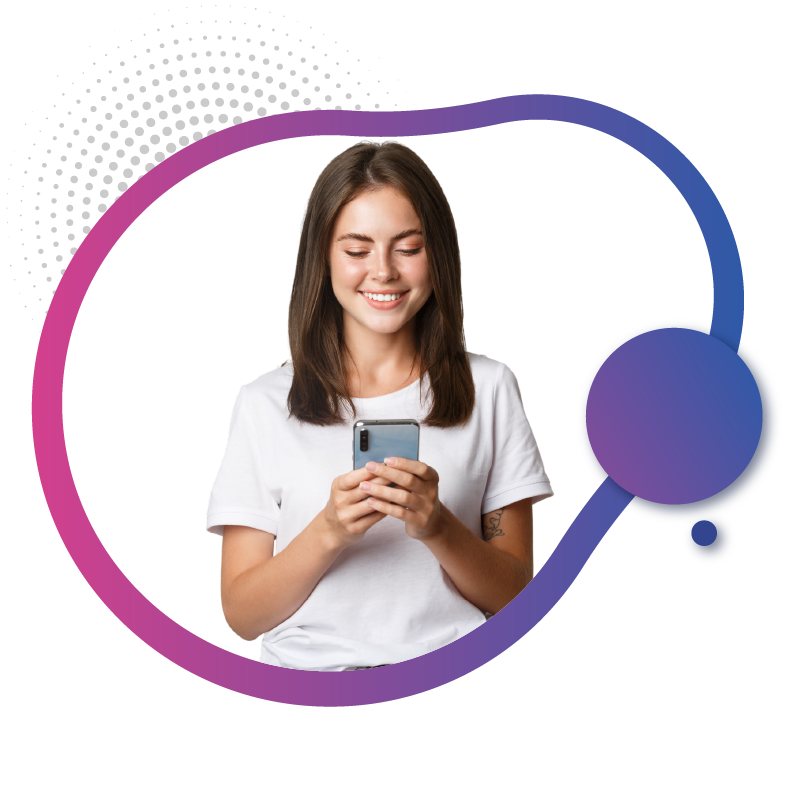 Woman peace sign with phone for mobile data activation
