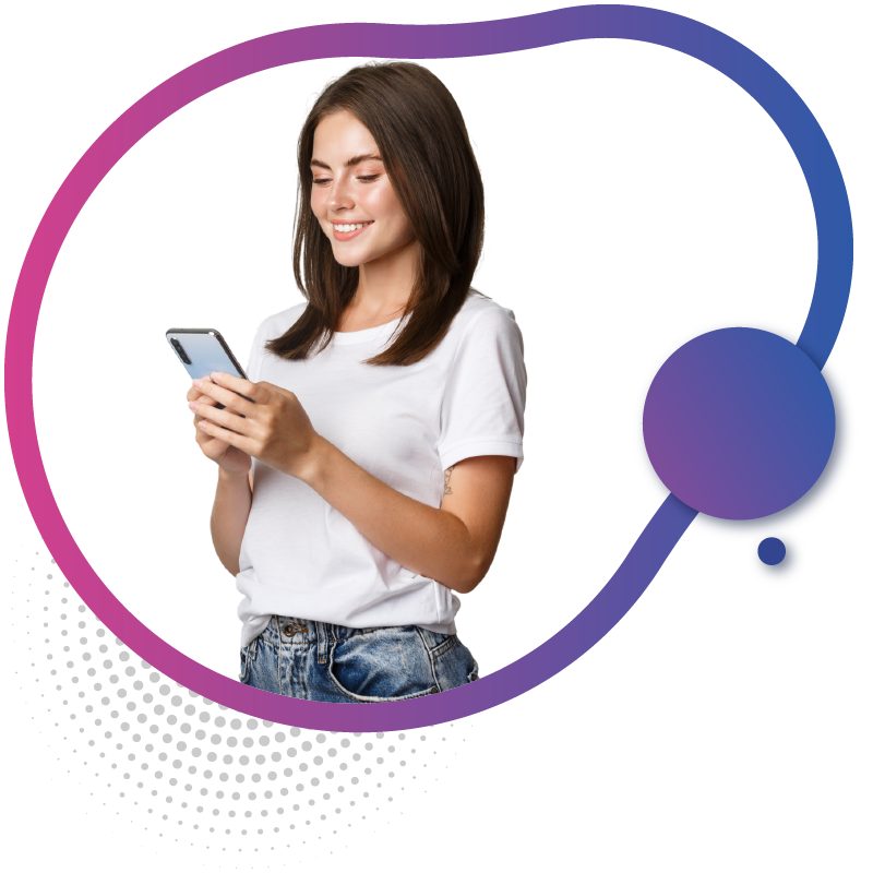 Calm woman using smartphone for smooth browsing experience.